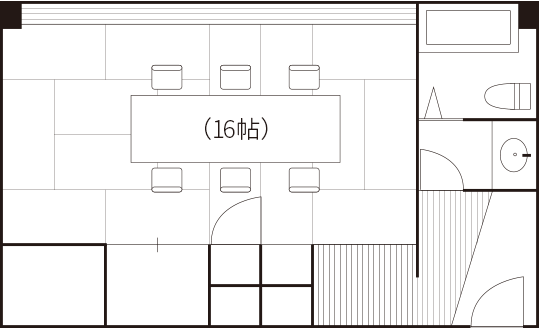 和室 [16畳] 広さ16畳(3部屋)の間取り図